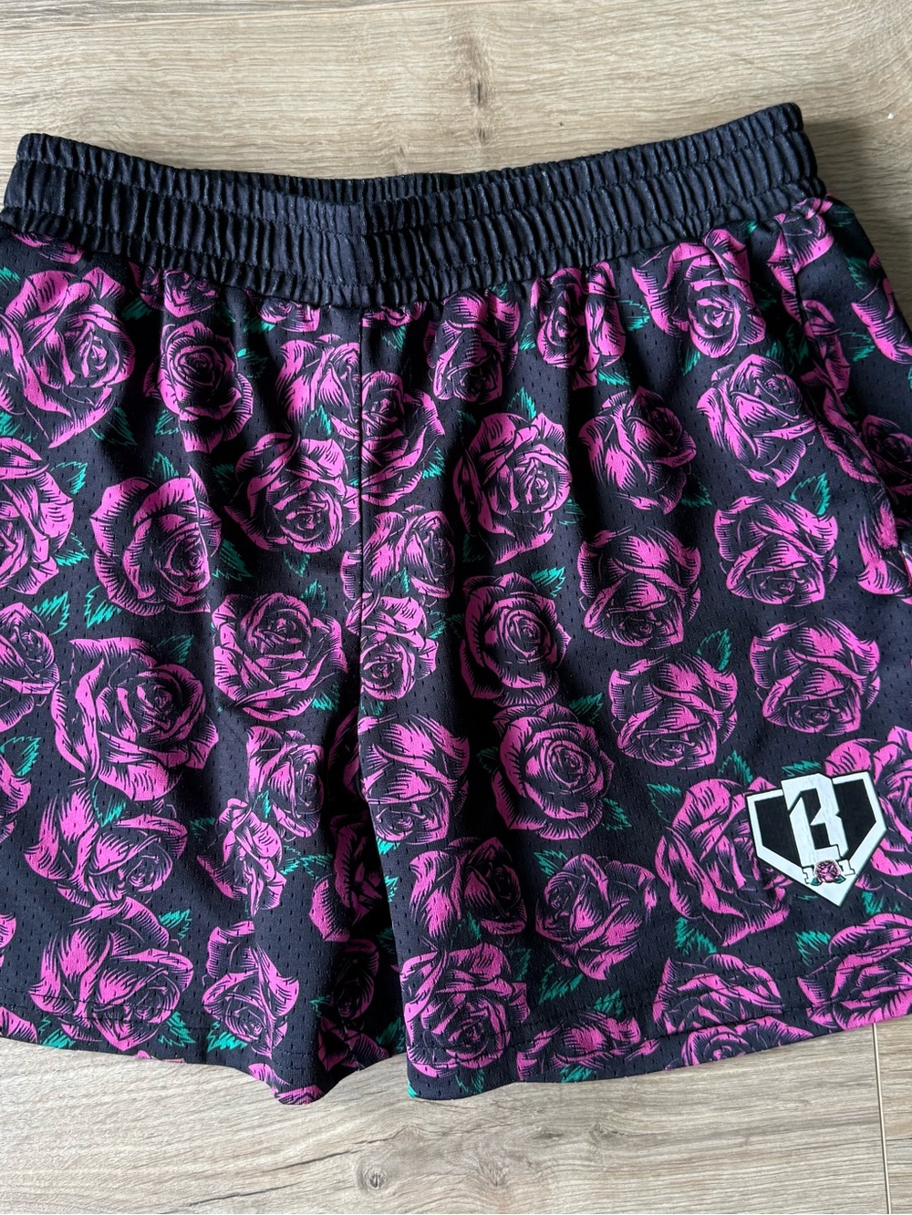 BSBL 101a Black Athletic Shorts with Pink Rose Print- Mothers Day Exclusive! 🩷